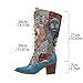 HINDOLA Cowboy Boots for Women Chunky Heels Lace Up Western Cowgirl Retro Boot Classic Fashionable Embroidered Mid-Calf Boots