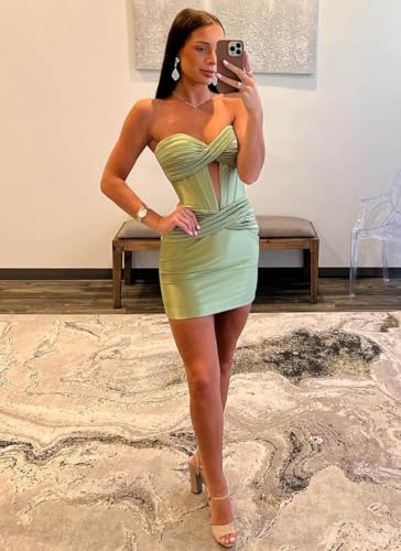 Women's Short Satin Homecoming Dresses Corset Pleated Tight Formal Prom Party Gown3