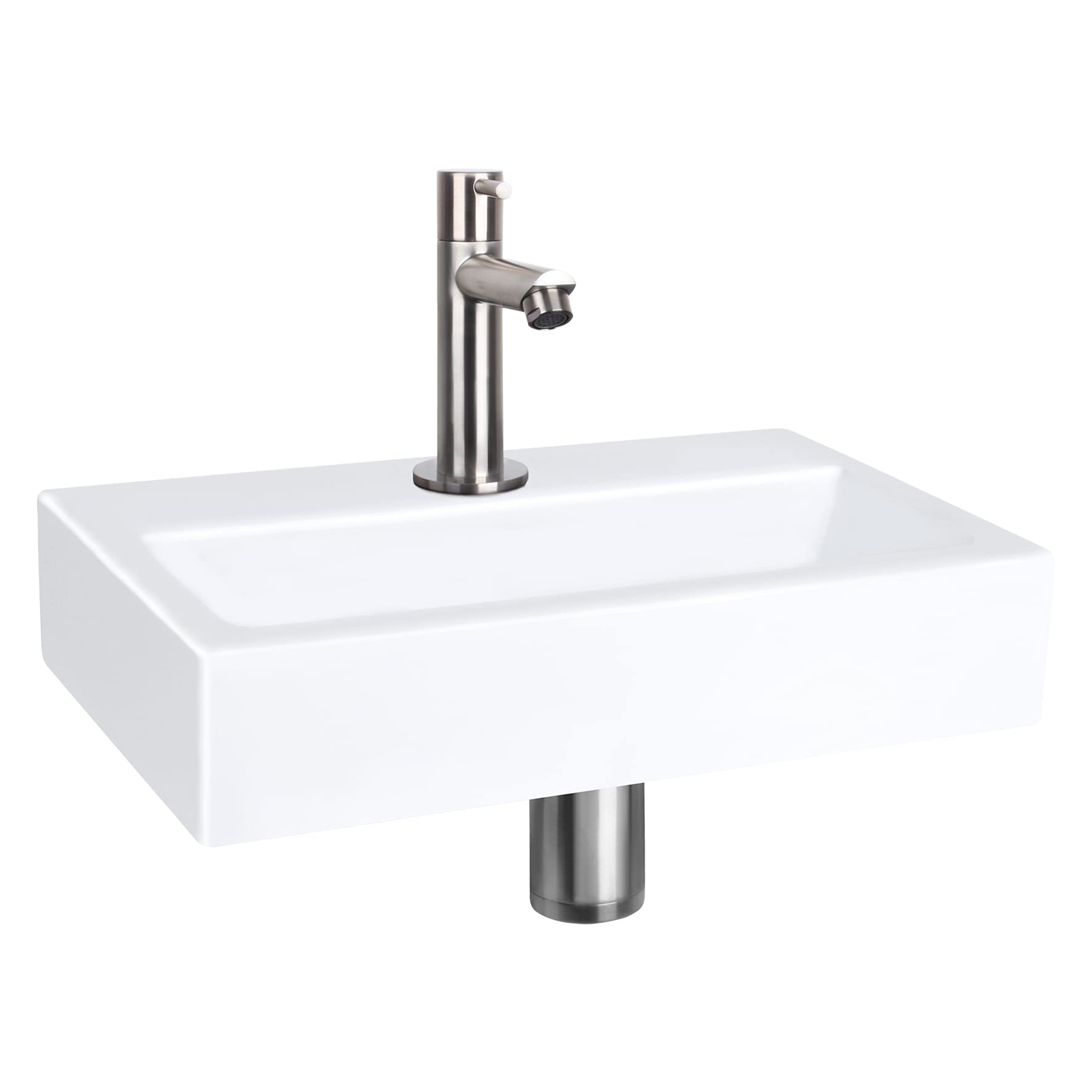 Lavabo de cerámica Differnz para aseos pequeños con grifo cromado mate rectangular