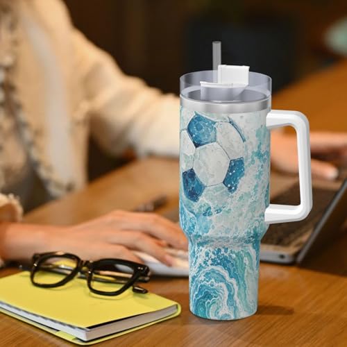 Vaso aislado Ocean Wave Soccer de 40 oz con asa y tapa 8