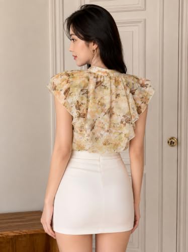 Image of Women's Shirt | Premium Chiffon Allover Print Sleeveless Shirts for Casual & Office Wear | Stylish Summer Button-Down Shirt for Girls & Women
