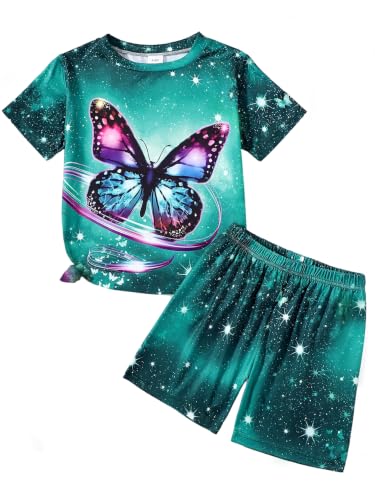 Image of 5-12Y Girls Clothes Summer 2 Piece Outfits Short Sleeve T-Shirts and Shorts Kids Fashion Clothing Sets