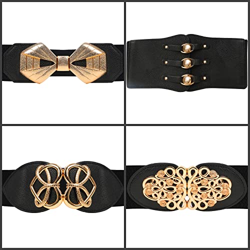 Belle Vous Zwarte Vintage Elastische Stretch Taille Riemen Voor Dames (4 Stuks) - 4 Stijlen - Brede Retro Mode Tailleband Riemen voor Jurken - Image 5