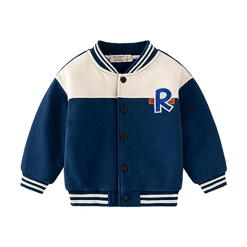 Image of Volunboy Kids Baseball Jacket Varsity Letterman Coat Fall Winter Fleece Bomber Vintage Outerwear