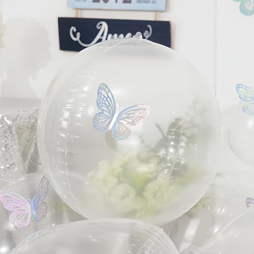 Image of 12PCS Clear Round Foil Balloons 22 inch 15 inch 10 inch Large Mylar Bubble Balloons | Transparent 4D Ball Balloons for Birthday Party, Graduation, Wedding, Christmas, New Year, Disco Prom Party Decorations
