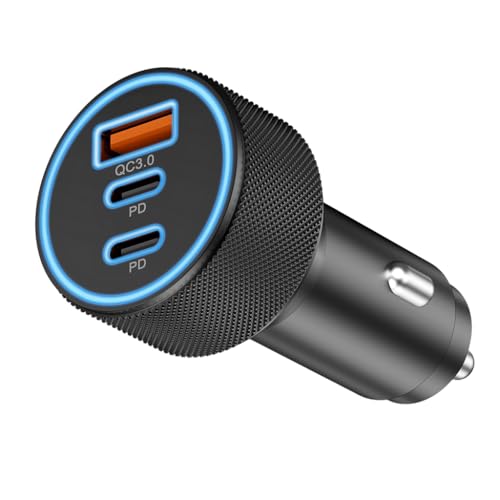 Image of 3 in1 Car Mobile Charger 97W Car Charger Mobile Phone Charging Type C Laptop, Three Port Fast Charging, 37W & 30W Type-C PD, 30W USB, for Android,iPad & Other (Black)