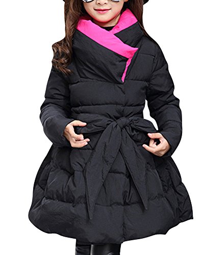 Ragazza Bambini Giubbotto Manica Lunga Giubbotti Parka Cappotto Imbottito Lunga Giacche Nero 130CM