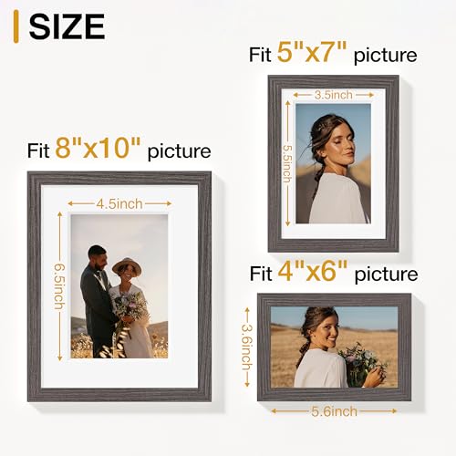 Image of Vittanly Picture Frames Set of 10, Picture Frames Collage Wall Decor with Two 8x10, Four 5x7 and Four 4x6 Photo Frames, Gallery Wall Frame Set for Wall or Tabletop Display, Rustic Grey