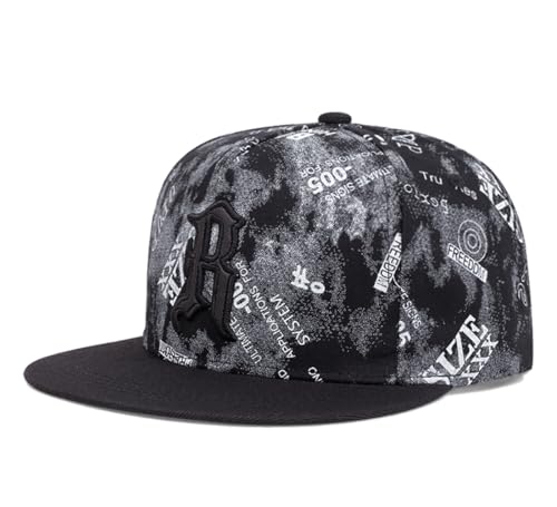 QHFHULV Unisex Snapback Hat, Flat Bill Brim Cool Hats,Adjustable Visor Baseball Cap for Men Women (Graffiti Grey R)
