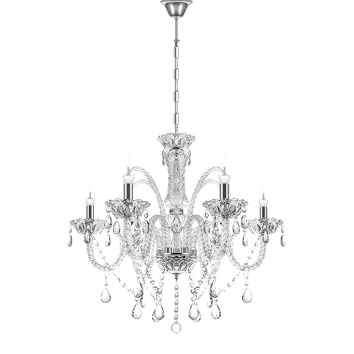 Ridgeyard Moderne Soggiorno Lampadario di Cristallo, 6 Luci E14 Trasparente Cristallo K9 Lampadario Pendente Soffitto con Catena Regolabile per Camera da Letto, Soggiorno, Sala da Pranzo, Hotel
