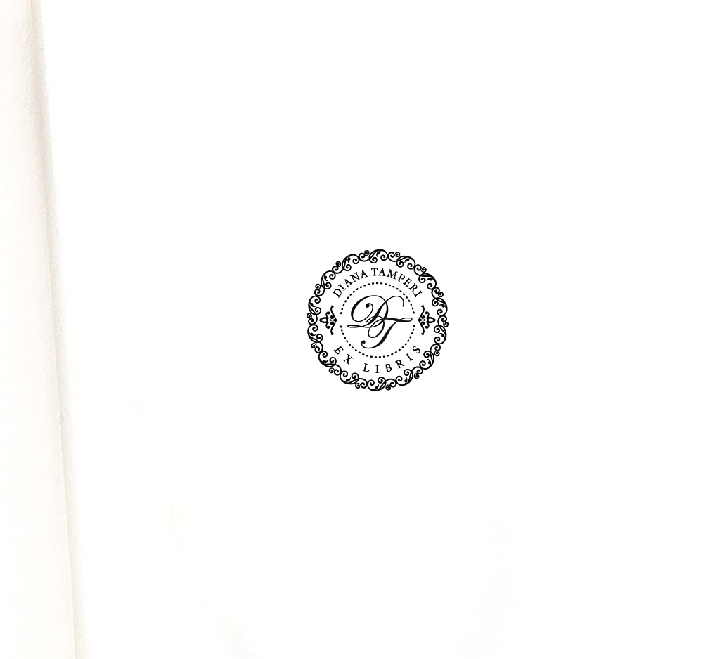 Iniciales Nombre Sello Ex libris Personalizado, 2 Letras Borde Decorativo Elegante Monograma, Hecho a Mano Regalo Amante de Libros en Caja Especial