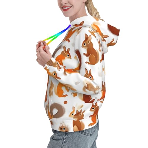 Sweat à capuche femme écureuils pull ajusté poche kangourou