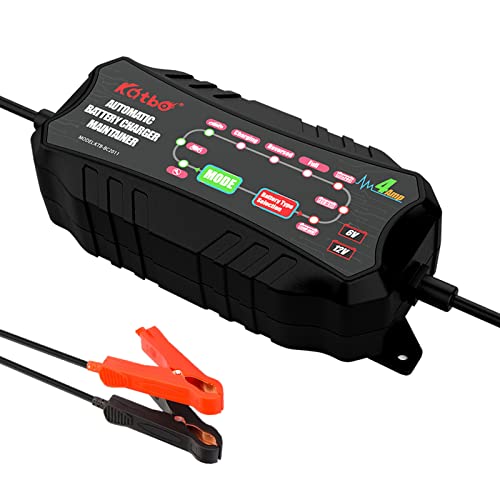 4Amp Autobatterie Ladegerät,Tröpfchenladegerät 6V12V/24V Smart KFZ Batterieladegerät, geeignet für Auto LKW Motorrad Rasenmäher Boot Marine Batterien,AGM,Gel,lifep04(LED Indicator 6V 12V)