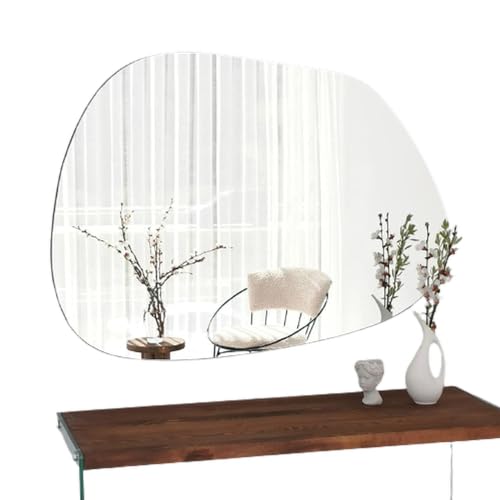 Gozos Denia Asimmetrico Specchio da parete con base in Legno da 2,2 cm | Oggetto Decorativo Per Pareti | Ideale in soggiorno, bagno, per il trucco | 75 x 55 cm