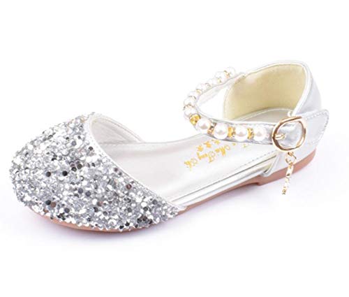 Girl's Pretty Glitter Ballet Flats Rhinestone Ankle Strap Princess Dress Shoes Sandals (Toddler/Little Kid)
