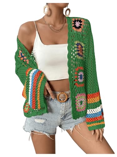 Image of SHENHE Women's Floral Crochet Cardigan Hollow Out Open Front Long Sleeve Cardigan Sweater