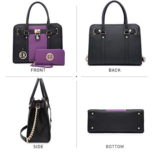 Image of Dasein Women's Designer Satchel Handbag Two Toned Padlock Purse Top Handle Shoulder Bag w /Chain Strap