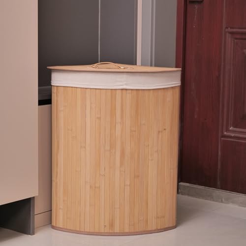 Panier à linge en bambou de style éventail avec doublure textile haut de gamme
