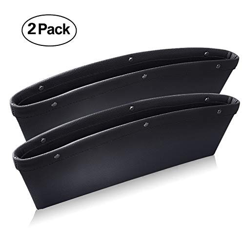 Leather Car Seat Gap Filler, Ampper Car Seat Side Console Slit Caddy Catcher Storage Box Pad Pocket Premium Quality PU Leather - (0.79-1.6" Gap Fit, Gray, 2 Pack)