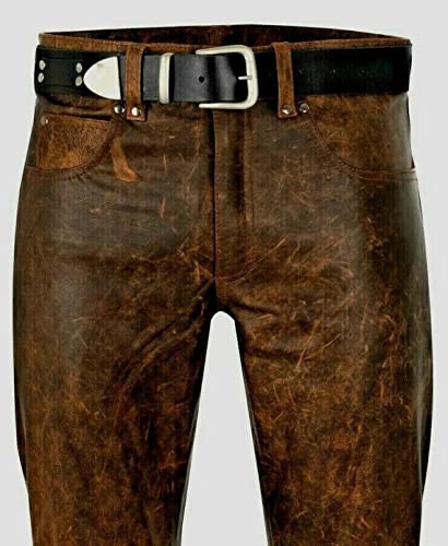 Mens Cowboy Western Traditional Native American Leather Pants Men Casual Breeches Fashion Pant Mens Side Laces Pant (as1, Waist, Numeric_34, Numeric_40, Regular, Regular, Brown Shaded Wax, Regular)3