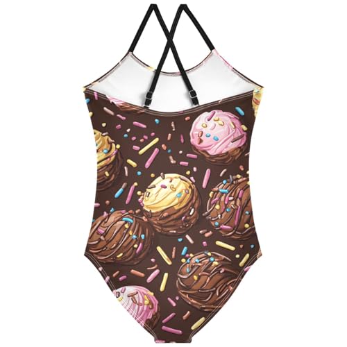 Pigsaly Girls One Piece Swimsuits Chocolate Sprinkles Ice Cream Kids Cross Back Swimwear Toddler Beach Sport Bathing Suit 3T2