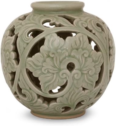 Amazon Co Jp Novica 葉と木 セラミック花瓶 グリーン アイビー Home Kitchen