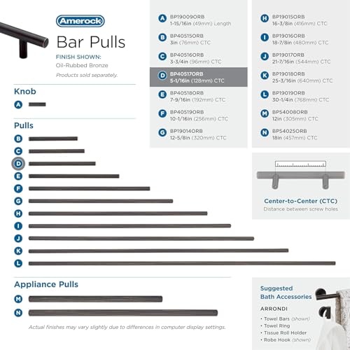 Image of Amerock 5-1 /16 inch Bar Pulls Oil-Rubbed Bronze Drawer Pull | 5-1 /16 inch (128mm) Center-to-Center Mounting Distance and 7-3 /8 inches Overall Length, Durable Carbon Steel Cabinet Hardware
