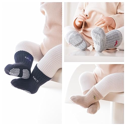 J Poqobog Baby Crew Socks,Grips Combed Cotton Socks Toddler Non-Skid For Girls,Boys Non Slip/Anti Skid 9-Pack thumb #1