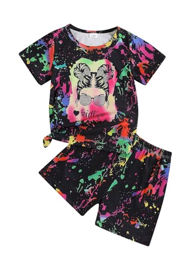 Image of OLMRJKD Kid Toddler Girl Clothes Summer Short Sleeve Figure Graphic Tee Shirt + Shorts Summer Outfits Set