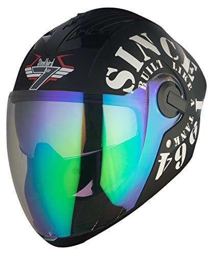 Image of Steelbird SBA-2 Tank 1964 Dual Visor Helmet Fitted with Outer Clear Visor and Extra Outer Night Vision Visor in Matt Finish (Medium 580MM, Black /White)