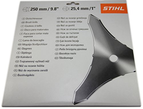 Stihl 41127134100 250 mm 3 Bürstenmesser Stahlklinge mit dreifacher Stahlklinge zum Ausdünnen und Entfernen von hartem, verheddertem Gras, Gestrüpp und dornigen Büschen, Schwarz