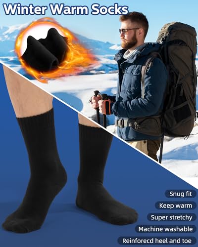 Toulite 40 Pairs Mens Thermal Winter Socks Bulk for Men Soft Warm Thick Cozy Boot Winter Hiking Socks for Homeless Care4