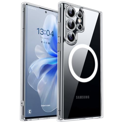 Image of CANSHN Designed for Samsung Galaxy S22 Ultra Case Clear [Full Camera Protection] [Compatible with MagSafe] Non-Yellowing Shockproof Protective Phone Cover 6.8 Inch - Clear