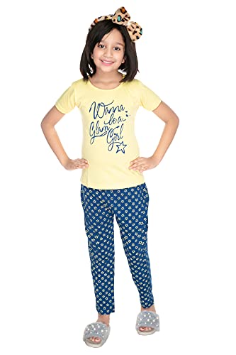 Image of COOLIO Girls Pajama Set Cotton Top & Printed Pyjama Pant Set