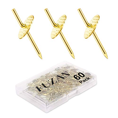 Image of 60pcs Picture Hangers, 20lbs Picture Hanging Hooks, Iron Alloy Nail Hooks, Professional Plaster Picture Hanging Kit on Wooden /Drywall Hanging Hardware for Clock,Mirror,Jewelry Golden