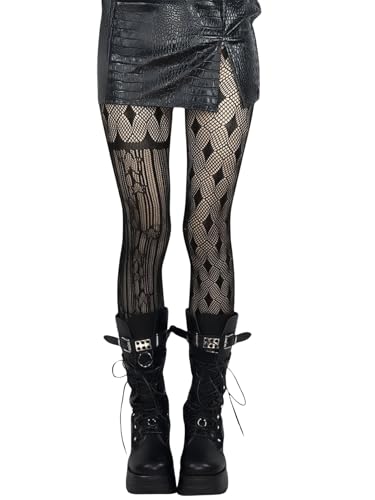 OYOANGLE Women's Gothic Striped Graphic Pattern Fishnet Tights Pantyhose Mesh Sheer Stockings
