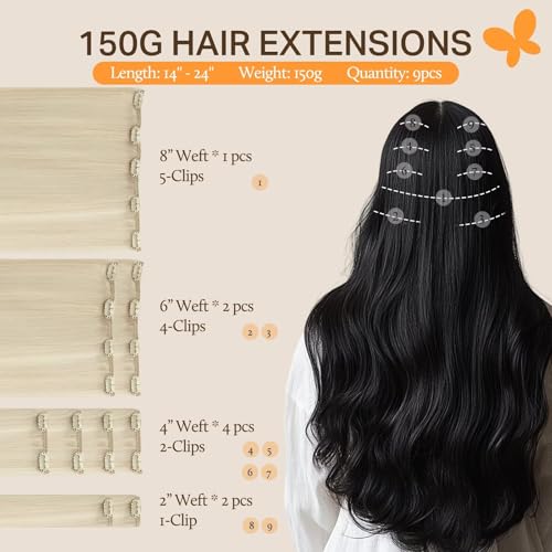 Image of DOORES Hair Extensions Real Human Hair Clip in, Platinum Blonde 18 Inch 150g 9pcs, Remy Hair Extensions Clip in Human Hair Human Hair Extensions Clip ins Silky Straight Thick Real Hair