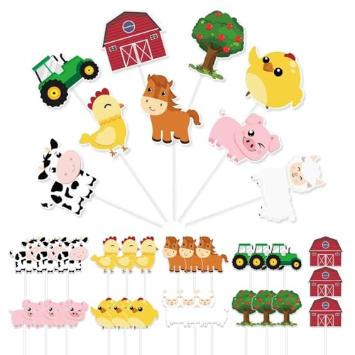 CWPFVQA 36 piezas de decoración para tartas con temática de granja, bonitas inserciones para tartas, accesorios para cumpleaños y eventos infantiles
