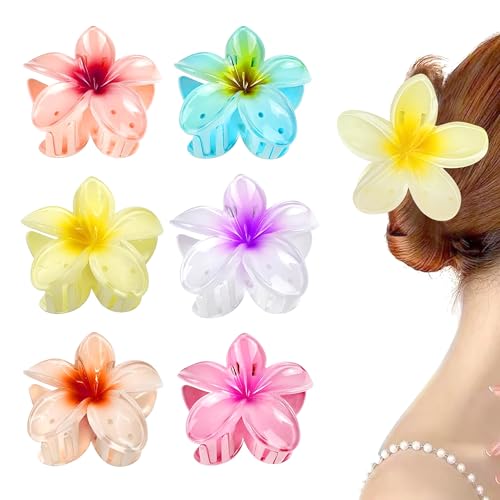 Image of GLUN Hair Claw Clutcher, Beautiful Flower Pettles Eye Catchy Multicolour Pack of 6 Big Size Clutches for Thick & Thin Strong Hairs, Hold Nonslip Hair Accessories for Women & Girls