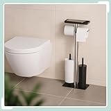 Relaxdays WC-Garnitur, Edelstahl, Ablage & Rollenhalter, freistehend, 3 in 1, HBT: 77x30x15cm,...