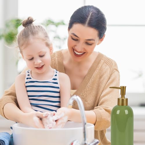 Image of Natheeph 14OZ Ceramic Soap Dispenser, White, Pump Dispenser for Bathroom /Kitchen, 200ml Liquid Capacity (Green)