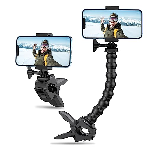 Jaws Flex Clamp Mount with Adjustable Gooseneck for with 4-7'' Smartphone, GoPro Hero 13 12 11, 10, 9, 8, 7, 6, 5, 4, Session 3+, 3, 2, 1 Max, Hero (2018) Fusion, DJI Osmo Cameras