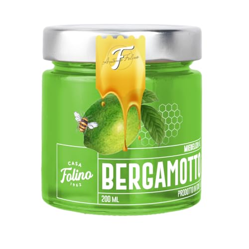 CasaFolino Miedelizia mit Bergamotte 250 g – Akazienhonig 98% mit Bergamotte aus Kalabrien – Natürlich, Handwerklich, Ideal für Käse, Desserts und Tees