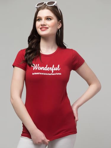 Image of Cotton Regular Fit Printed Half Sleeves T-Shirt for Women (Wonderful)
