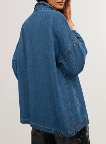 Sidefeel Women's Jean Jacket Oversized Boyfriend Button Up Long Sleeve Split Zimbaplatinum Denim Jackets2