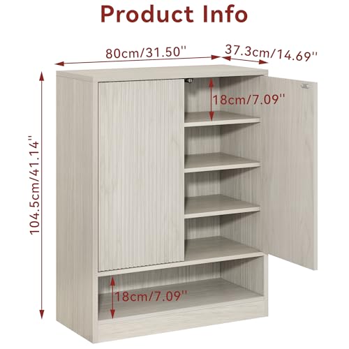 Image of Fluted Shoe Cabinet with Doors, 2 Pieces 41 inch Tall Entryway Shoe Organizer Cabinet with Adjustable Shelves, 5-Tier Modern Wood Free Standing Shoe Rack for Hallway, Living Room, Closet, Grey