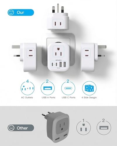 Image of US to UK Plug Adapter, HANYCONY Type G Adapter for Travel, 2 Pack