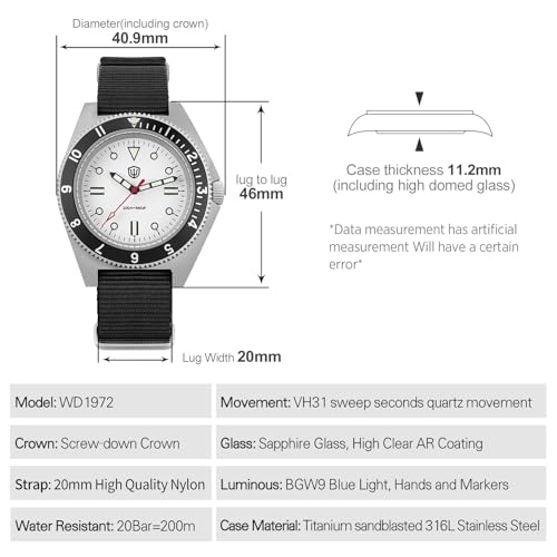 Image of watchdives VH31 Quartz Watch, WD1972 V2 Military Diver Watches Sapphire Crystal Luxury Wristwatch 200m Waterproof Watch for Men