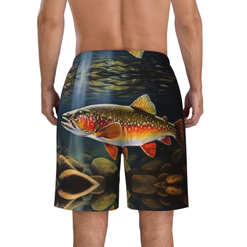 Brook Trout Fishing Wave Print Men's Beach Pants Lightweight Quick-Dry Swim Pants with Mesh Lining for Men4