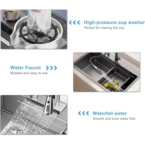 Évier lavabo en acier inoxydable avec robinet extractible haute pression durable - 8